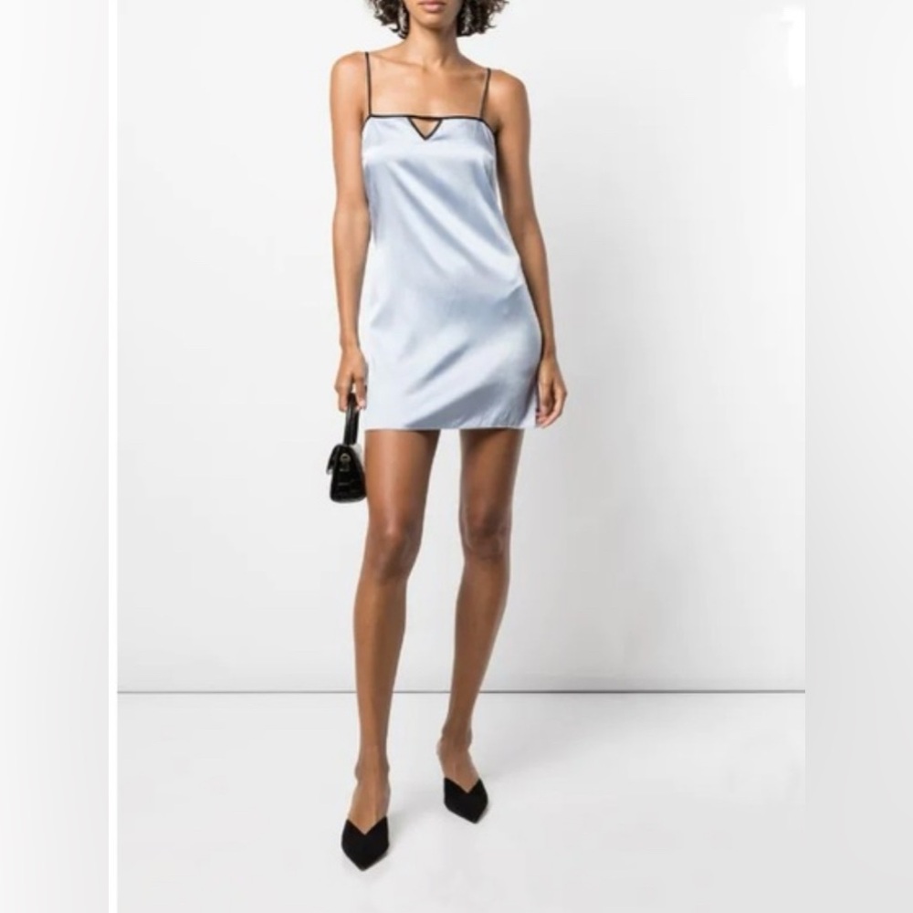 Fleur Du Mal Ivory Black Stretch Silk Square Neck Slip Dress Size S